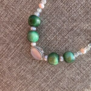 Labradorite, Wood and Pearl Necklace.